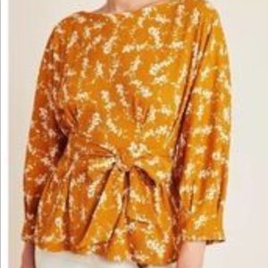 ANTHROPOLOGIE GOLD FLORAL AMBER DOLMAN BLOUSES XS